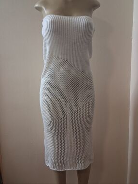 White Crochet Swim Cover-Up Medium Bikini Cover-Up Dress